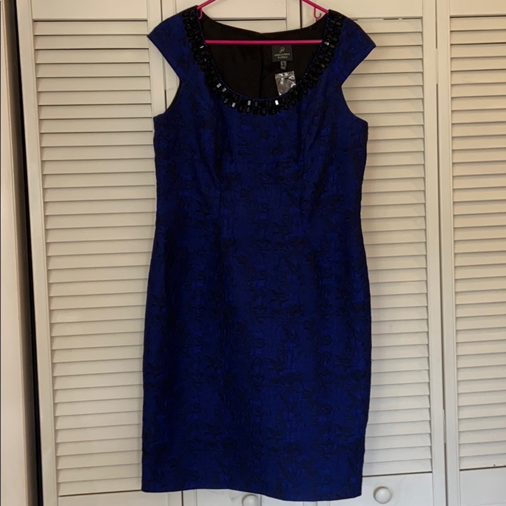 Adriana papell royal blue/black cocktail dress